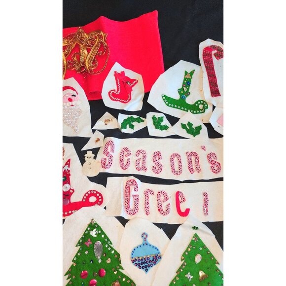 Vintage Christmas Appliqué Decorations Tree Skirt Festive Cutouts Embellishments - Picture 5 of 15